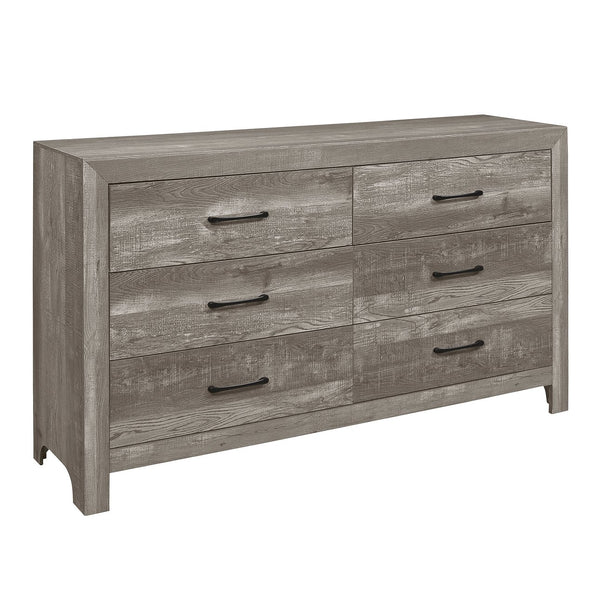 English Elm Modern Rustic Corbin 6-Drawer Dresser in Gray Finish with 3D Wood Veneer Texture & Black Hardware B011P146555