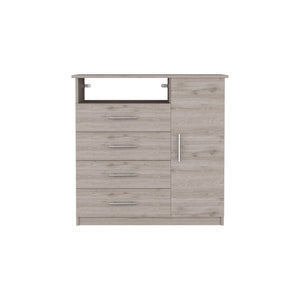English Elm Dresser Beaufort Light Gray – 4-Drawer & Tall Cabinet Storage, Open Shelf, Durable Particleboard Finish B092S00058