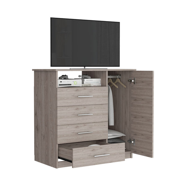 English Elm Dresser Beaufort Light Gray – 4-Drawer & Tall Cabinet Storage, Open Shelf, Durable Particleboard Finish B092S00058