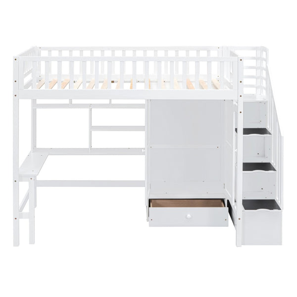 English Elm Twin Loft Bed with Integrated Desk Wardrobe Bookshelf and Storage for Kids Rooms LT100668AAK