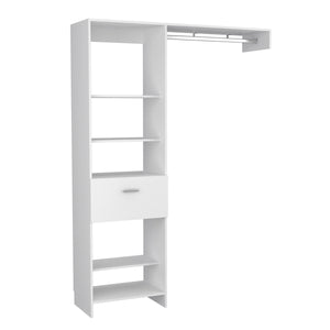 English Elm 150 Closet System British White Bedroom Organizer - 5 Shelves, Drawer & Metal Rod, Durable Particleboard 155.6cm B092S00027