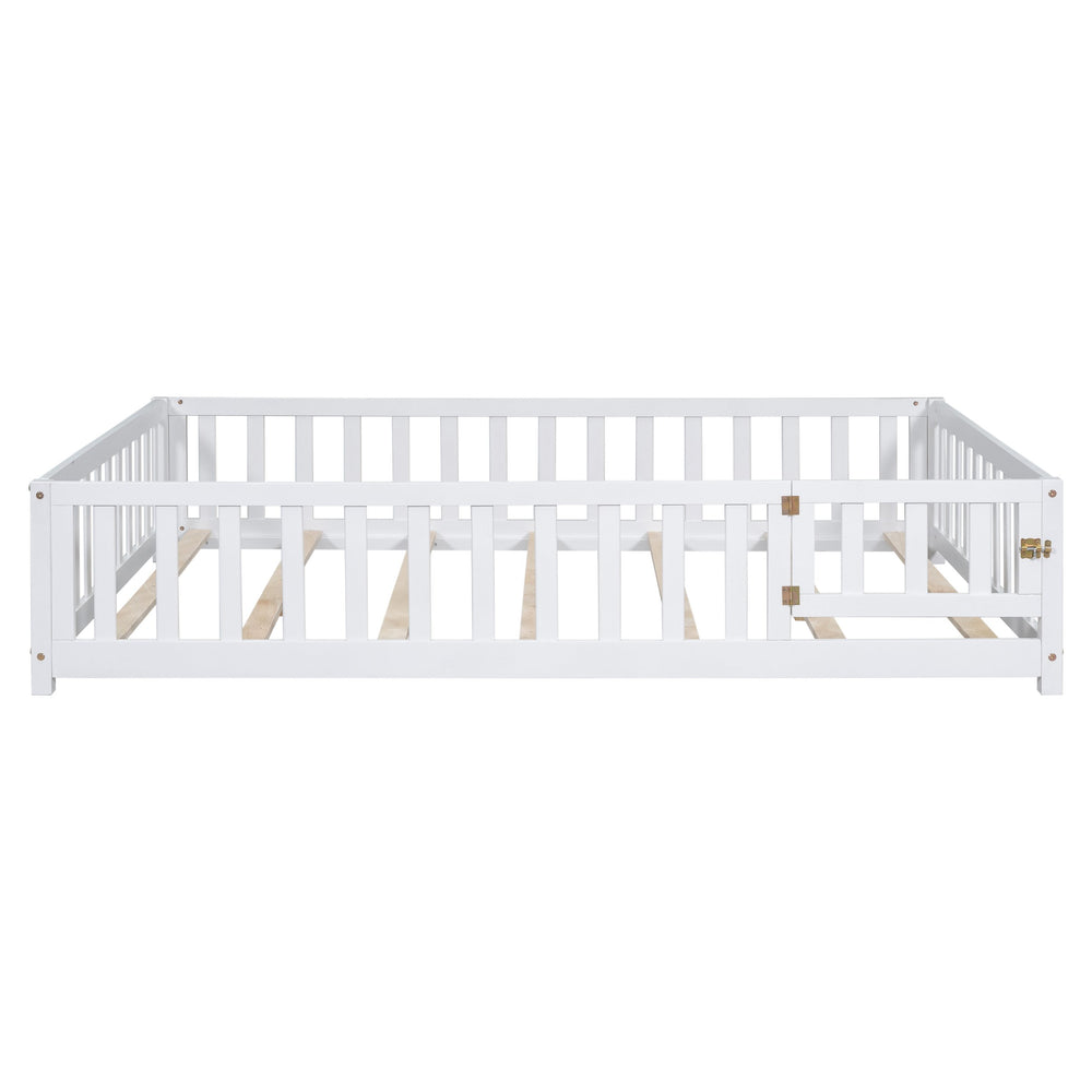 English Elm Full Full Size Floor Platform Bed with Safety Fence and Door, Montessori Toddler Frame with Slats, Sturdy Pine Construction for Secure Sleep and Playtime White 77.76 L x 17.52 W x 6.3 H W1716132147