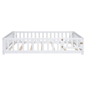 English Elm Full Full Size Floor Platform Bed with Safety Fence and Door, Montessori Toddler Frame with Slats, Sturdy Pine Construction for Secure Sleep and Playtime White 77.76 L x 17.52 W x 6.3 H W1716132147