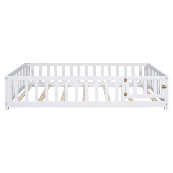 English Elm Full Full Size Floor Platform Bed with Safety Fence and Door, Montessori Toddler Frame with Slats, Sturdy Pine Construction for Secure Sleep and Playtime White 77.76 L x 17.52 W x 6.3 H W1716132147