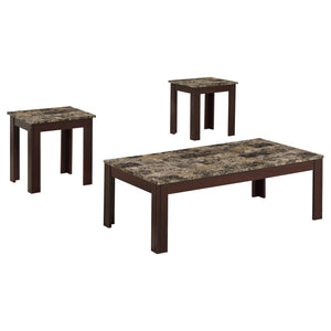 English Elm Brown 3-Piece Occasional Set with Faux Marble Tops, Two-Tone Finish & Straight Legs for Modern Living Room DecorBrown 3-Piece Occasional Set with Faux Marble Tops, Two-Tone Finish & Straight Legs for Modern Living Room Decor B062P145520