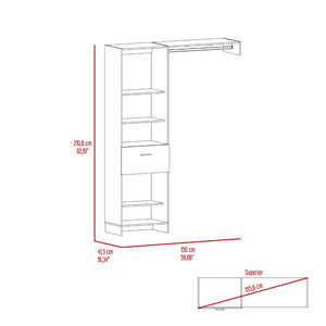 English Elm 150 Closet System British White Bedroom Organizer - 5 Shelves, Drawer & Metal Rod, Durable Particleboard 155.6cm B092S00027