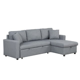 English Elm Upholstery Sleeper Sectional Sofa Grey With Storage Space, 2 Tossing Cushions