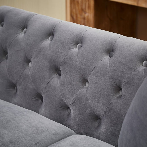 English Elm 83.5-inch L-shaped Sectional Sofa Five Seat Corner Couch with Chesterfield Inspired Style Gray W834S00602