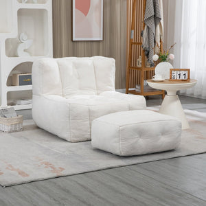 English Elm Fluffy Velvet Bean Bag Lounge Chair with Ottoman Memory Foam Adult Bedroom Seating White W1996131041