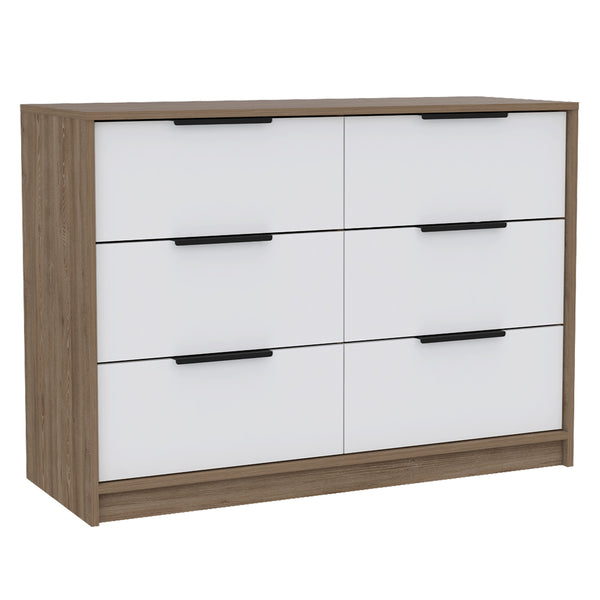English Elm 4 Drawer Double Dresser Maryland Pine/White Multicolor - Modern 4-Drawer Chest w/ Full-Extension Rails, Cabinets B092S00075