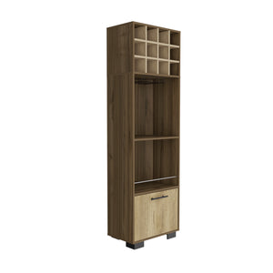 English Elm Corner Bar Cabinet Cataluña Multicolor Mahogany/Aged Oak – 12 Wine Cubbies, Cup Rack, Shelves, Drawer, Durable Finish B092S00038