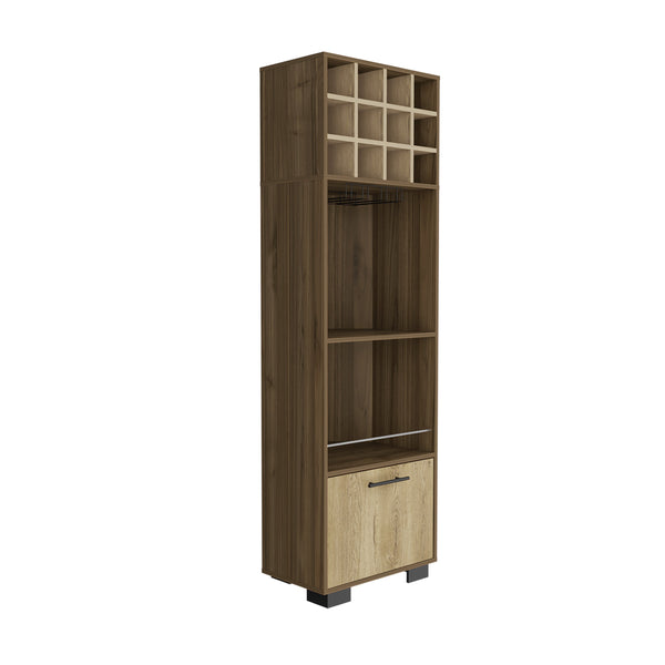 English Elm Corner Bar Cabinet Cataluña Multicolor Mahogany/Aged Oak – 12 Wine Cubbies, Cup Rack, Shelves, Drawer, Durable Finish B092S00038