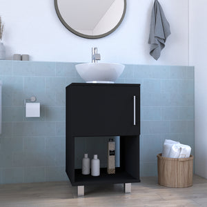 English Elm Single Bathroom Vanity Pigmag Black - Compact 18x18x6" Particle Board Cabinet, Shelf, Easy Assembly, No Faucet Included B092S00104