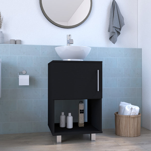 English Elm Single Bathroom Vanity Pigmag Black - Compact 18x18x6" Particle Board Cabinet, Shelf, Easy Assembly, No Faucet Included B092S00104