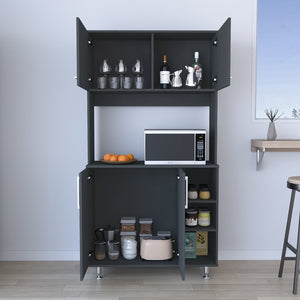 English Elm Pantry Cabinet Delaware Black - Spacious 37" Prep Surface, Hutch Storage, Open Bottom Rack, Durable Particle Board B092S00048