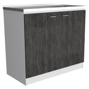 English Elm Utility Sink Cabinet Freestanding Stainless Steel Basin White Farmhouse Storage B092S00032