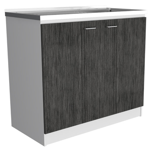 English Elm Utility Sink Cabinet Freestanding Stainless Steel Basin White Farmhouse Storage B092S00032