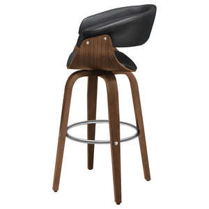 English Elm Walnut Swivel Bar Stool with Faux Leather Contoured Back, Mid-Century Walnut Legs & 360° Chrome Base B062S00279