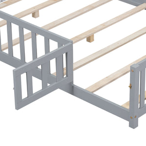 English Elm Full Full Size Floor Platform Bed with Safety Fence and Door, Montessori Toddler Frame with Slats, Sturdy Pine Construction for Secure Sleep and Playtime Grey 77.76 L x 17.52 W x 6.3 H W1716132148