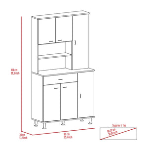 English Elm Kitchen Pantry Piacenza Black – Space-Saving Particle Board Cabinet with 6 Doors, 10 Shelves & Drawer B092S00102