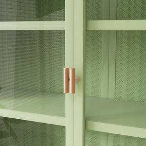 English Elm 27.56"Glass Modern Two-Door Wall Cabinet Green with Tempered Glass, Three-Tier Storage & Woven Detail W757135228