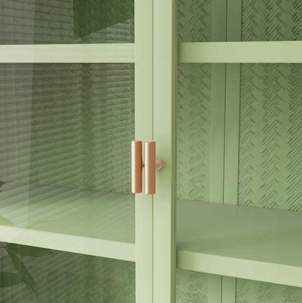 English Elm 27.56"Glass Modern Two-Door Wall Cabinet Green with Tempered Glass, Three-Tier Storage & Woven Detail W757135228