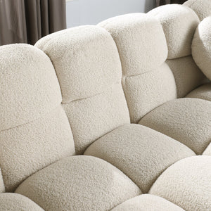 English Elm 64.96 Plush Beige Bouclé 2-Seater Marshmallow Sofa for Small Spaces | Curved Modern Compact Comfort W1099S00090