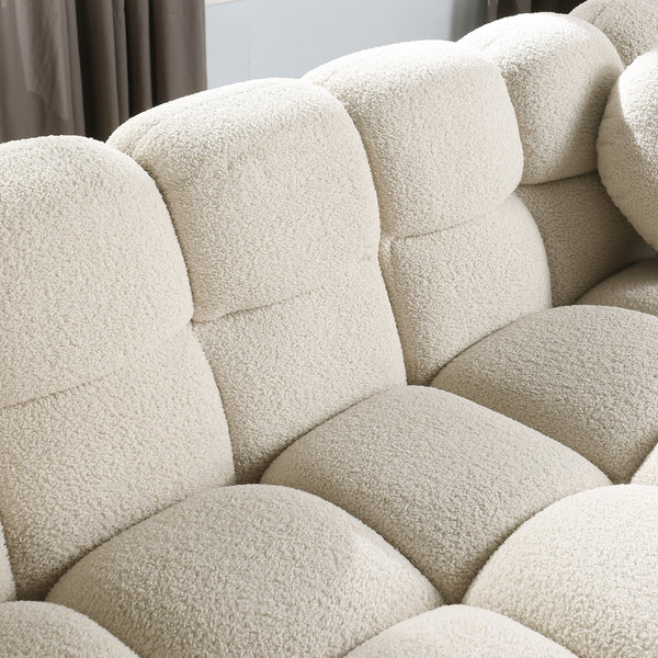 English Elm 64.96 Plush Beige Bouclé 2-Seater Marshmallow Sofa for Small Spaces | Curved Modern Compact Comfort W1099S00090