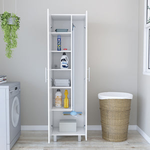 English Elm Closet Copenhague White Pantry Cabinet for Bedroom – 71.3" Tall, 5 Shelves, Mop/Broom Storage, Durable Particle Board B092S00055