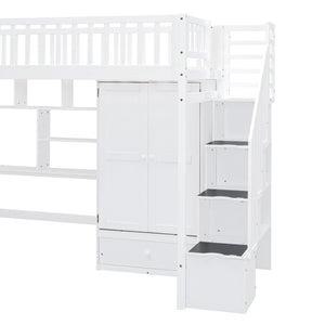 English Elm Twin Loft Bed with Integrated Desk Wardrobe Bookshelf and Storage for Kids Rooms LT100668AAK