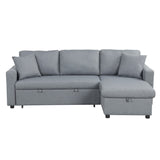 English Elm Upholstery Sleeper Sectional Sofa Grey With Storage Space, 2 Tossing Cushions