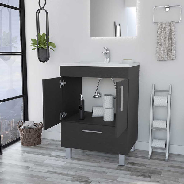 English Elm Single Bathroom Vanity Mayorca Black – 29.5" Superior Top, Double Door Cabinet, Four Legs, Durable Finish B092S00077