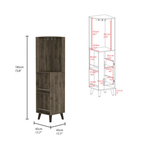 English Elm Corner Bar Cabinet Plex Dark Brown - Space-Saving Living Room Corner Unit with Cup Rack, Drawer, Shelves B092S00107