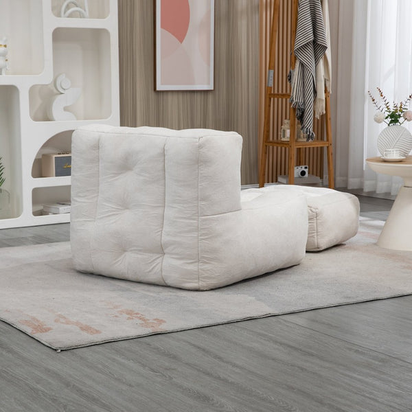 English Elm Fluffy Velvet Bean Bag Lounge Chair with Ottoman Memory Foam Adult Bedroom Seating White W1996131041