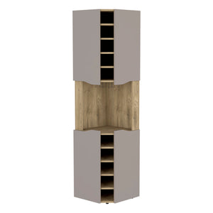 English Elm Corner Bar Cabinet Bell Aged Oak Taupe – 10 Wine Cubbies, Cup Rack, Spacious Top Shelf, 4 Cabinets, Durable Finish B092S00021