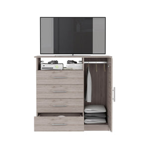 English Elm Dresser Beaufort Light Gray – 4-Drawer & Tall Cabinet Storage, Open Shelf, Durable Particleboard Finish B092S00058