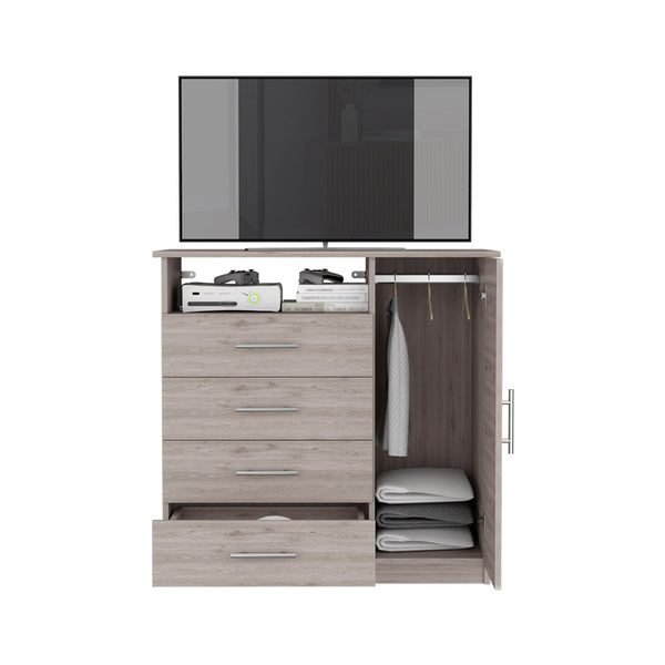 English Elm Dresser Beaufort Light Gray – 4-Drawer & Tall Cabinet Storage, Open Shelf, Durable Particleboard Finish B092S00058