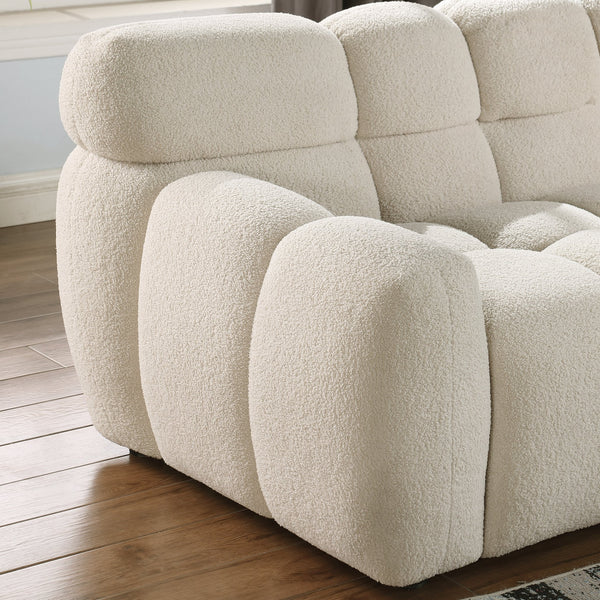 English Elm 64.96 Plush Beige Bouclé 2-Seater Marshmallow Sofa for Small Spaces | Curved Modern Compact Comfort W1099S00090