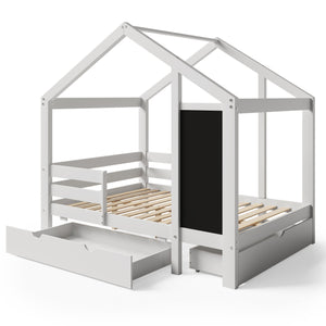 English Elm Full Full House Bed with Blackboard & Storage Drawers, Pine/Plywood, 550lb Capacity, White Finish AA20571617W