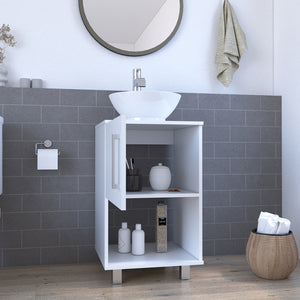 English Elm Single Bathroom Vanity Pigmag White Particle Board Single Door Cabinet with Shelf, Easy Assemble B092S00105