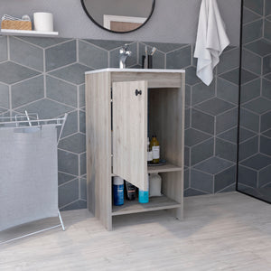 English Elm Bathroom Vanity Poket Light Gray Particle Board Cabinet 17.7x33.5in Compact One-Door Storage, Easy Assemble B092S00108
