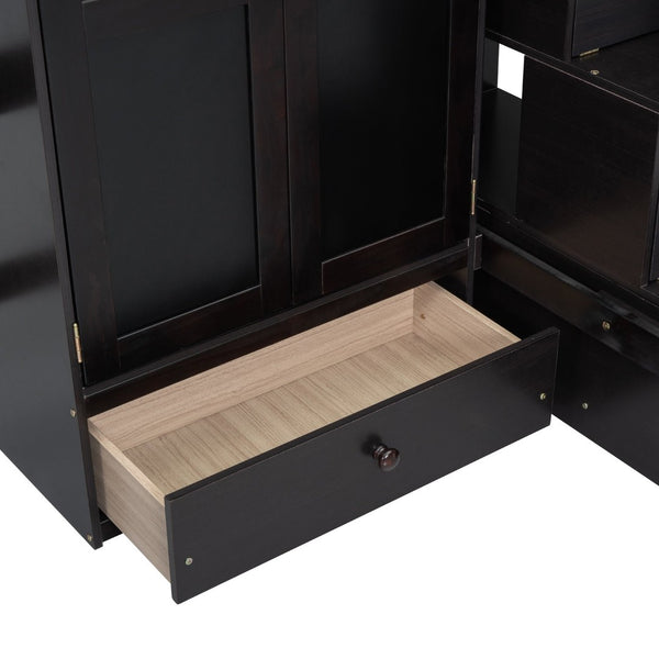 English Elm Twin Loft Bed with Integrated Desk Wardrobe Bookshelf and Storage for Kids Rooms Espresso LT100668AAP