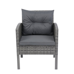 English Elm 6 Piece Patio Wicker Sectional Set with Space-Saving Nesting Design, Steel Frame, Tempered Glass Table and Weatherproof Cushions Grey W329S00042