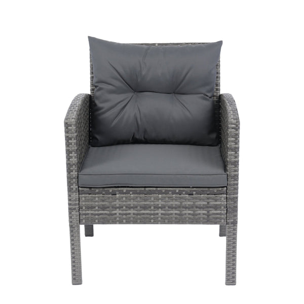 English Elm 6 Piece Patio Wicker Sectional Set with Space-Saving Nesting Design, Steel Frame, Tempered Glass Table and Weatherproof Cushions Grey W329S00042