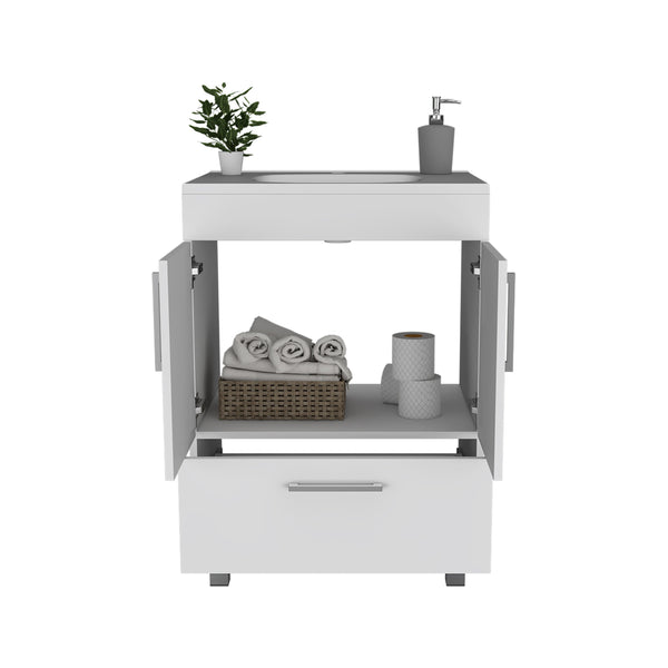 English Elm Single Bathroom Vanity Mayorca White - 29.5" Superior Top, Double Door Cabinet, Four Legs, Durable Assembly B092S00079