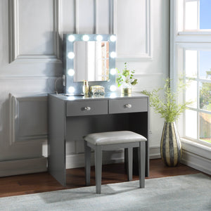 English Elm Gray Makeup Vanity and Stool Set with 10 LED Lights, USB & Outlet, Spacious Drawers, Modern Luxe Design B011P146566