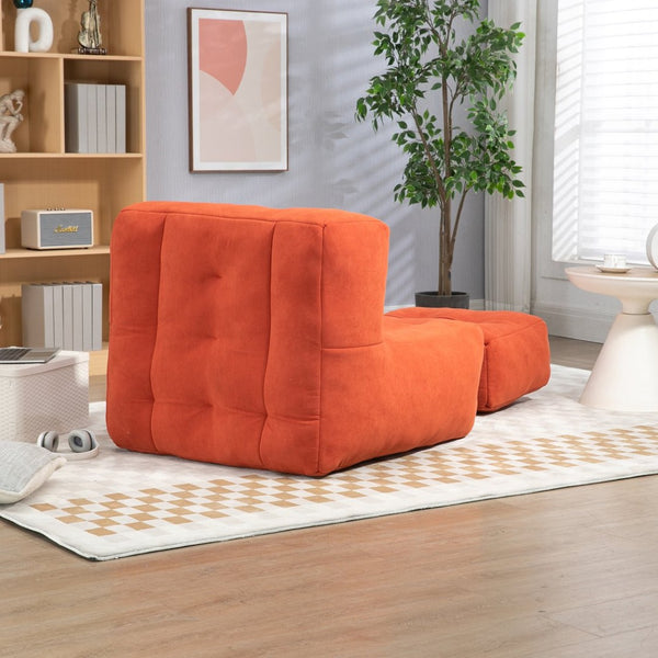 English Elm Fluffy Velvet Bean Bag Lounge Chair with Ottoman Memory Foam Adult Bedroom Seating Red W1996131042