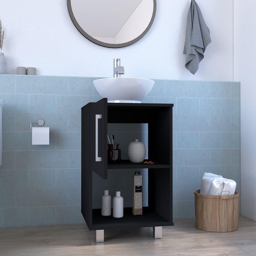 English Elm Single Bathroom Vanity Pigmag Black - Compact 18x18x6" Particle Board Cabinet, Shelf, Easy Assembly, No Faucet Included B092S00104