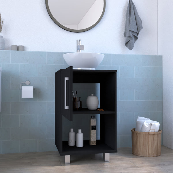 English Elm Single Bathroom Vanity Pigmag Black - Compact 18x18x6" Particle Board Cabinet, Shelf, Easy Assembly, No Faucet Included B092S00104