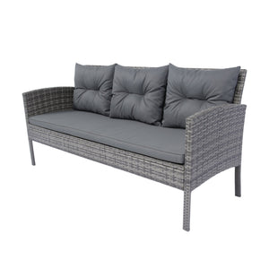 English Elm 6 Piece Patio Wicker Sectional Set with Space-Saving Nesting Design, Steel Frame, Tempered Glass Table and Weatherproof Cushions Grey W329S00042